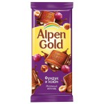 Шоколад, Alpen Gold (Альпен гольд) 90 г с фундуком и изюмом молочный